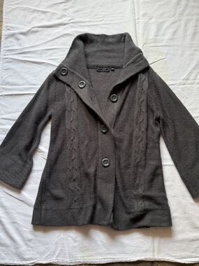 Creazioni Effeci Charcoal Cable-Knit Shawl Collar Cardigan